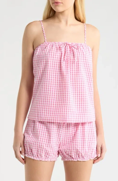 French Connection Gingham Seersucker Cami & Bloomer Short Pajamas In Pink
