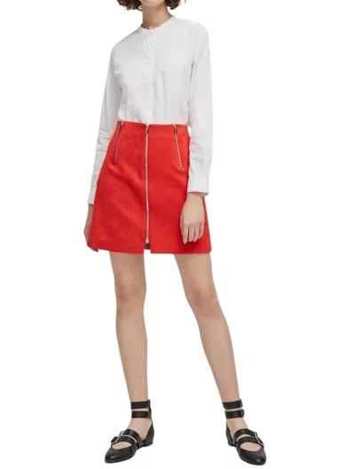 French Connection Glass Stretch Mini Skirt With Zippers In Red
