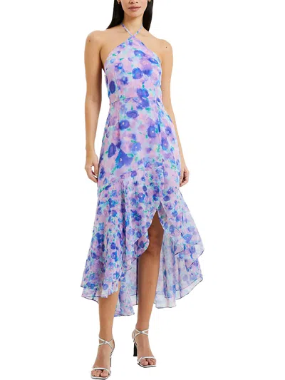 French Connection Gretha Womens Printed Hi-low Halter Dress In Blue