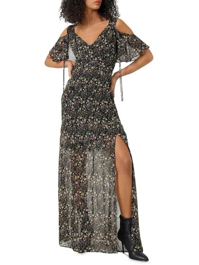 French Connection Hallie Womens Floral Long Maxi Dress In Black