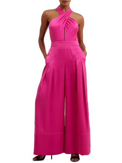 French Connection Harlow Womens Satin Halter Jumpsuit In Pink