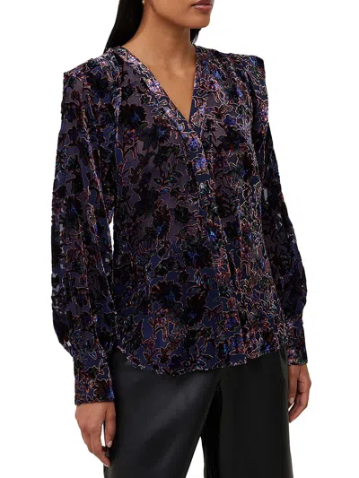 French Connection Hayden Womens Velvet V Neck Button-down Top In Multi