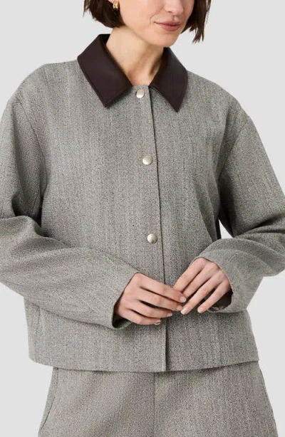 French Connection Herringbone Jacket With Contrast Collar In Gray