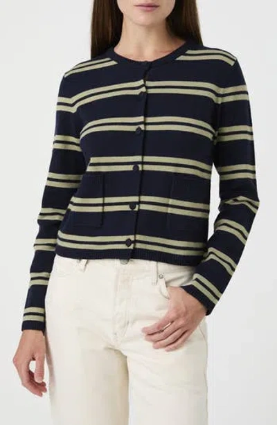 French Connection Hester Striped Ribbed Cardigan In Blue