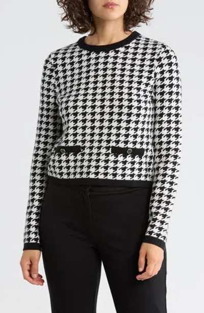 French Connection Houndstooth Jacquard Sweater In Black