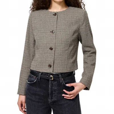 French Connection Houndstooth Wool Jacket In Brown