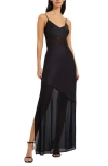French Connection Womens Satin Mesh Slip Dress In 01-blackout
