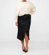 FRENCH CONNECTION INU SATIN MIDI SKIRT IN BLACK