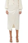 French Connection Inu Satin Midi Wrap Skirt In Classic Cream In Multi