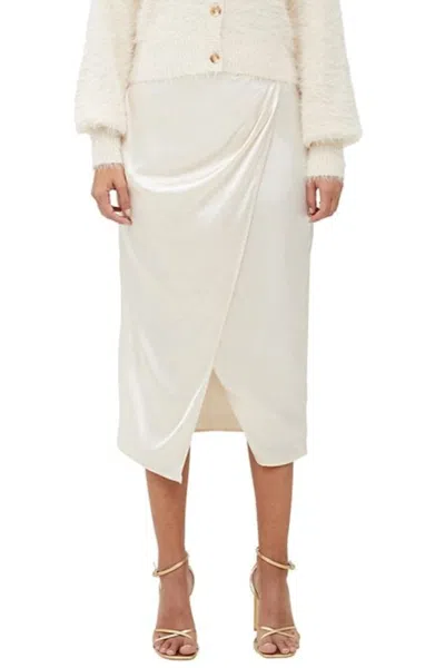 French Connection Inu Satin Midi Wrap Skirt In Classic Cream In Multi