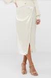 FRENCH CONNECTION INU SATIN MIDI WRAP SKIRT IN CLASSIC CREAM