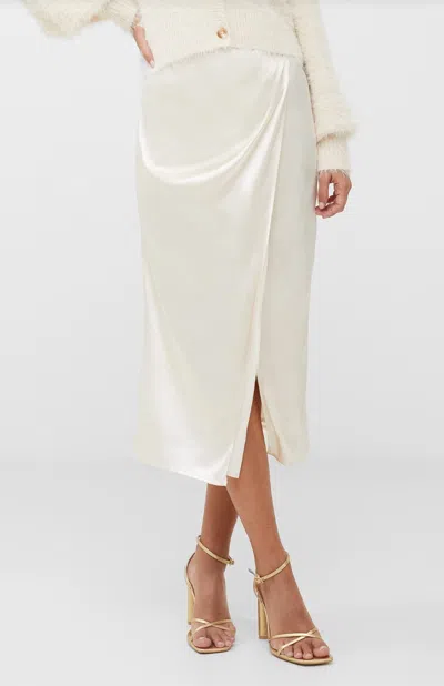 French Connection Inu Satin Midi Wrap Skirt In Classic Cream In Multi