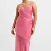 FRENCH CONNECTION INU SATIN STRAPPY DRESS IN CAMELLIA ROSE