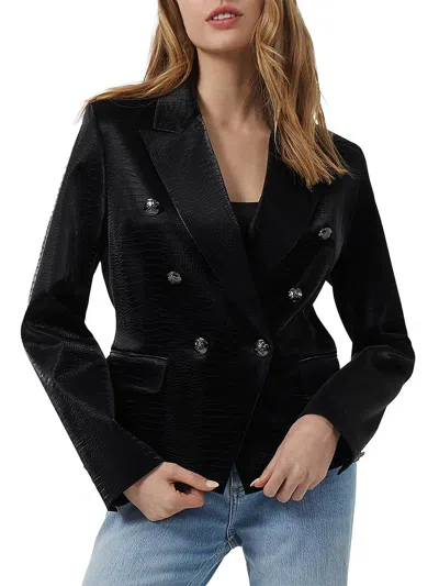 French Connection Ivar Womens Faux Crocodile Triple-breasted Suit Jacket In Black