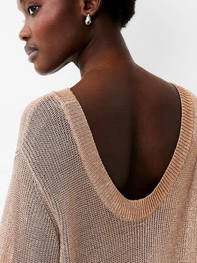 French Connection Jada Knit Jumper Apricot Metallic Knit In Gold
