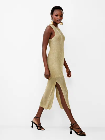 French Connection Jada Knitted Dress Gold Metallic Knit