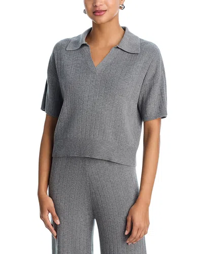 French Connection Javier Knit V Neck Short Sleeve Top In Gray