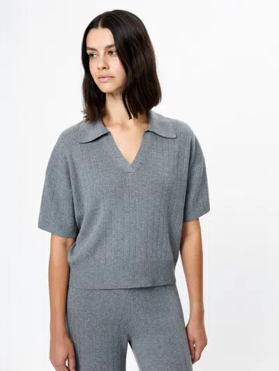French Connection Javier Knit V-neck Collared Top In Gray
