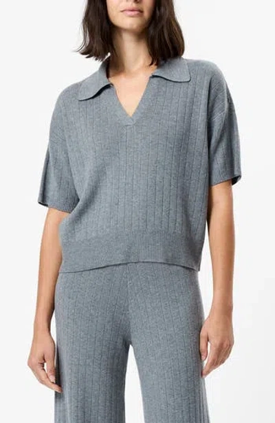 French Connection Javier Rib Knit Polo In Med Heather Grey