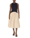 French Connection Kayle Jia Mixed Media Midi Dress In Navy/biscuit