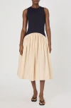 French Connection Kayle Jia Mixed Media Midi Dress In 41-navy-biscuit