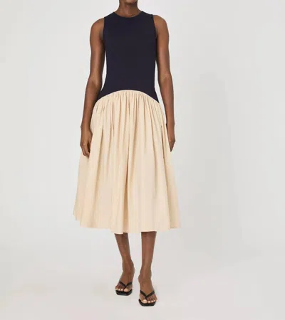 French Connection Kaylie Mix Midi Dress In Navy/biscuit