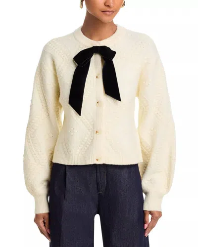 French Connection Kitty Bobble Contrast Cardigan In Porcelain Cream In White