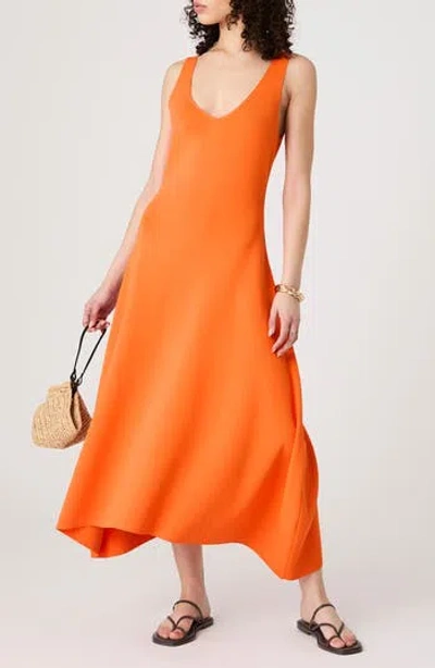 French Connection V Neck Knit Fit And Flare Midi Dress In Orange