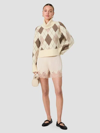 French Connection Koda Knit Argyle Jacquard Turtleneck Sweater In Porcelain Cream Multi