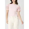 French Connection Lace Puff Sleeve Top In Chalk Pink