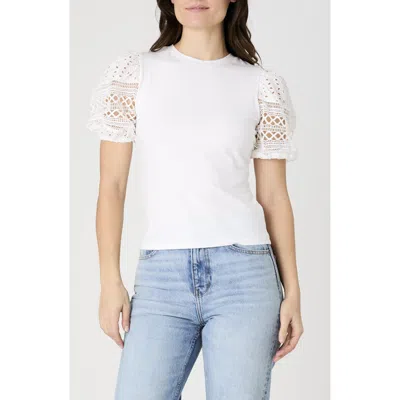 French Connection Lace Puff Sleeve Top In Summer White