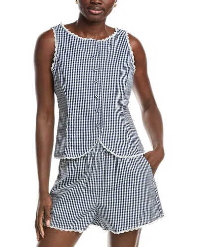 French Connection Lace Trim Gingham Vest In Blue