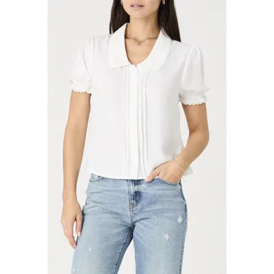 French Connection Lace Trim Short Sleeve Button-up Shirt