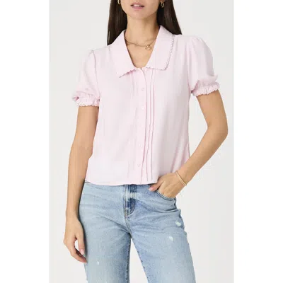 French Connection Lace Trim Short Sleeve Button-up Shirt