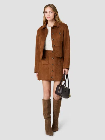 French Connection Laney Suede Tailored Jacket In Tan