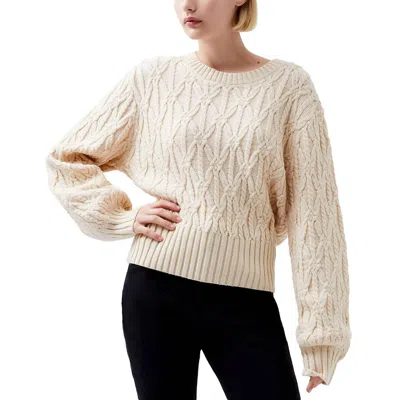 French Connection Layon Jini Cable Crewneck Sweater In Cream In White