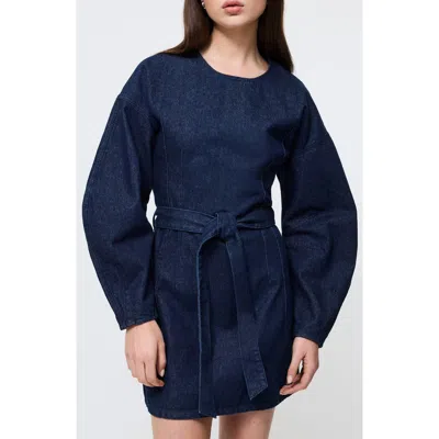 French Connection Leighton Tie Waist Long Sleeve Minidress In Blue