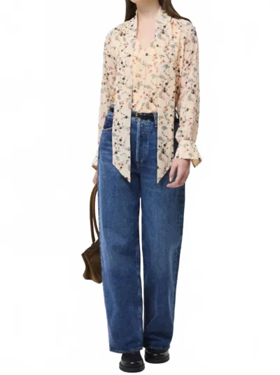 French Connection Leithia Whispy Chiffon Neck Tie Top In Bisque Multi In Neutral