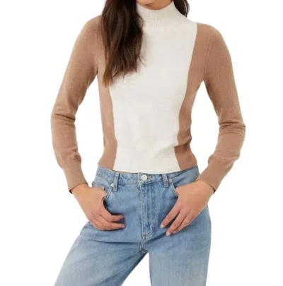 French Connection Libby Color Block Jumper Top In Camel/oat In Beige