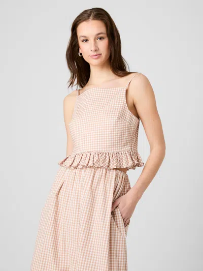 French Connection Lilah Stretch Cotton Gingham Ruffle Peplum Top In Neutral