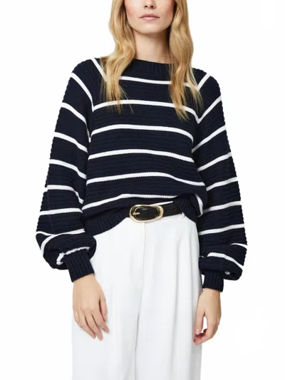 French Connection Lily Mozart Striped Crew Neck Jumper In Navy/white In Multi