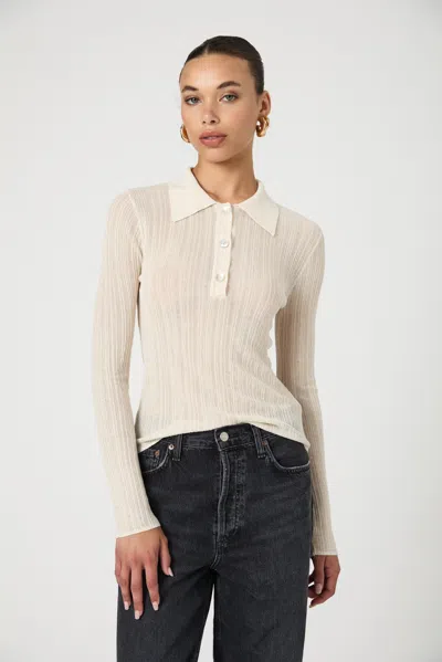 French Connection Linen Blend Knit Button Up Top  Knitwear In Cream