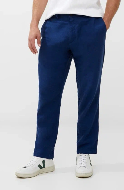 French Connection Linen Blend Trousers In Navy