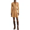 French Connection Long Sleeve Faux Wrap Sweater Dress In Camel Melange