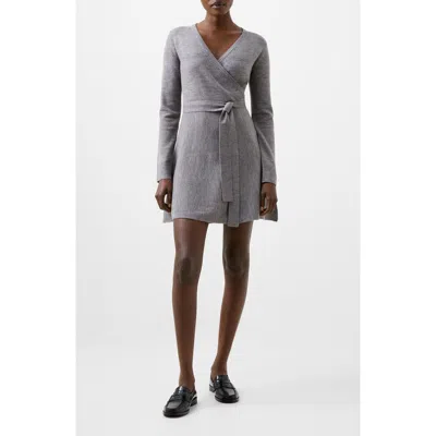 French Connection Long Sleeve Faux Wrap Sweater Dress In Dove Grey