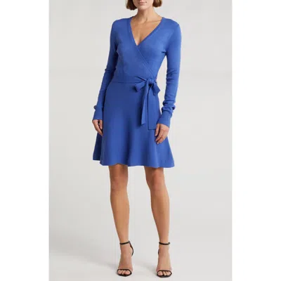 French Connection Long Sleeve Faux Wrap Sweater Dress In Multi