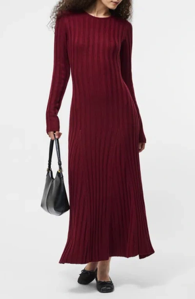 French Connection Long Sleeve Rib Maxi Sweater Dress In Burgundy