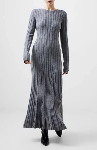 French Connection Long Sleeve Rib Maxi Sweater Dress In Mid Grey Melange