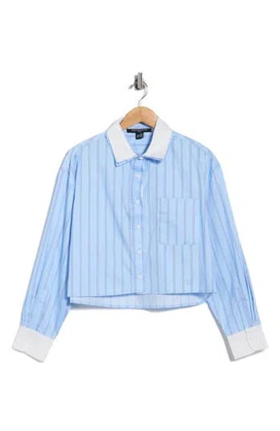 French Connection Long Sleeve Stripe Double Collar Button-up Shirt In Blue
