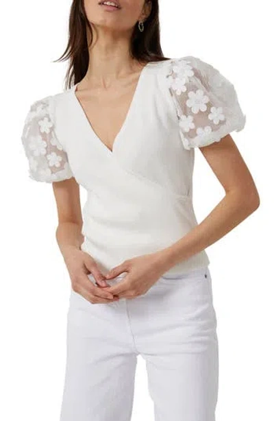 French Connection Lucille Floral Lace Puff Sleeve Sweater In Summer White/summer White